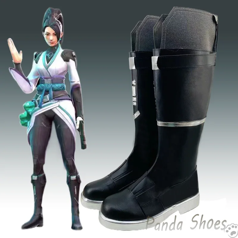 

Обувь для косплея Valorant Sage, аниме-игра, черные длинные сапоги Sage, костюм для косплея, обувь для вечеринки на Хэллоуин