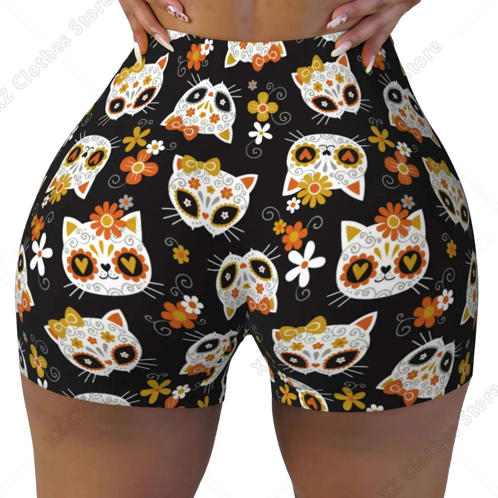 Flower Fox print Workout Shorts for Women Seamless Soft Smooth Gym Yoga Scrunch Active Exercise Fitness Shorts