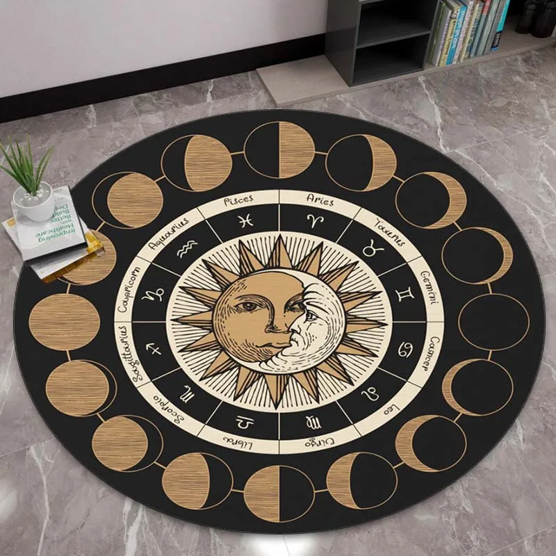 

1 шт., круглый ковер с фазой Солнца и Луны, открытый круглый ковер, терраса, сад, двор, подходит для гостиной, спальни, декоративный коврик