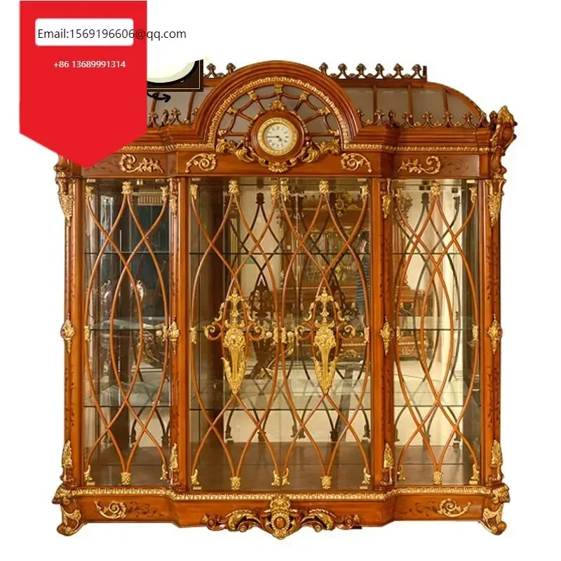 

European style living room wine cabinet solid wood display cabinet villa lockers royal court furniture