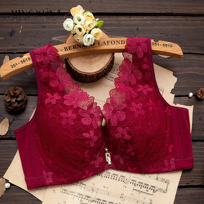 

Large Size Thin Section with Steel Ring Fat 200 Jin Sponge-Free Large Bust Small Underwear Women's Vest-Style Lace Bra D