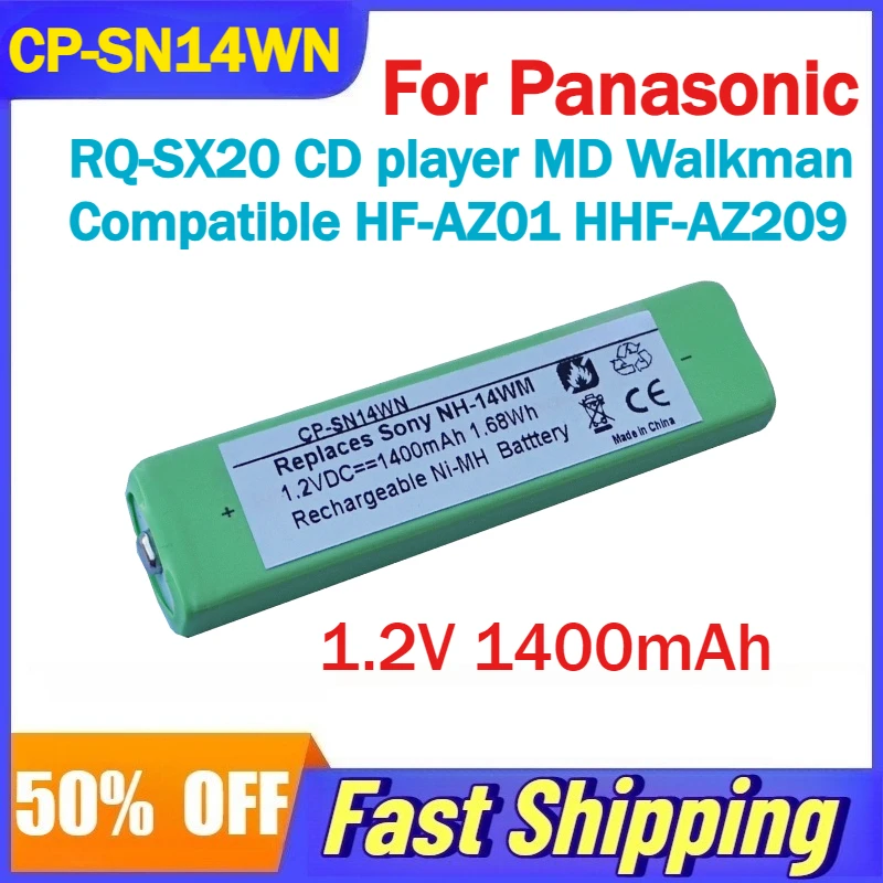 

1.2V 1400mAh CP-SN14WN Battery for Panasonic RQ-SX20 CD player MD Walkman Compatible HF-AZ01 HHF-AZ209 Rechargeable Batteries