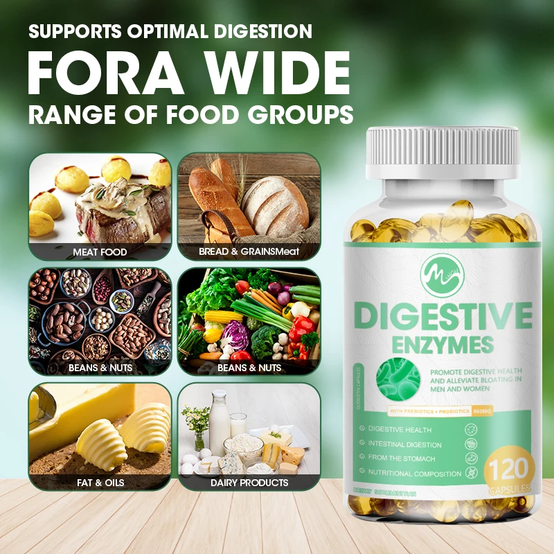 Minch Digestive Enzyme Capsules Supports Healthy Digestion Pancreatic Enzymes Amylase Lipase Bromelain Lactase Papain Protease