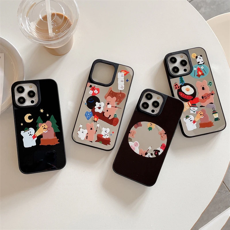 

MagSafe Mirror Surface Bear Phone Case Cover for iPhone 14 13 12 11 15 Pro Max Case for iPhone 15 ProMax