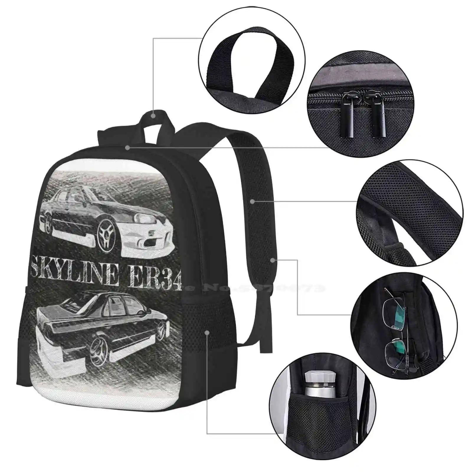 Nissan Skyline Er34 4 Door Stance Car School Bags Travel Laptop Backpack Nissan Skyline Gtr Er34 Gtt R Chassis Drift Cars