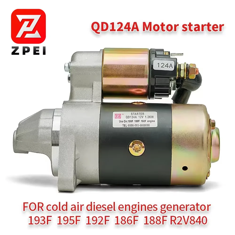 QD124A 1.2KW Diesel Engine Starter Motor 12V For 186F 188F 192F Generator Accessories