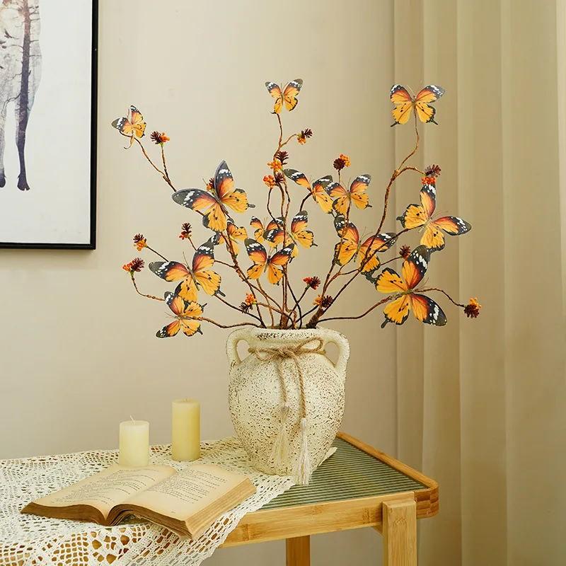 

78cm Simulation 5 Head Butterfly Artificial Flower Branch for Home Desk Decoration Fake Flowers Wedding Event Photography Props