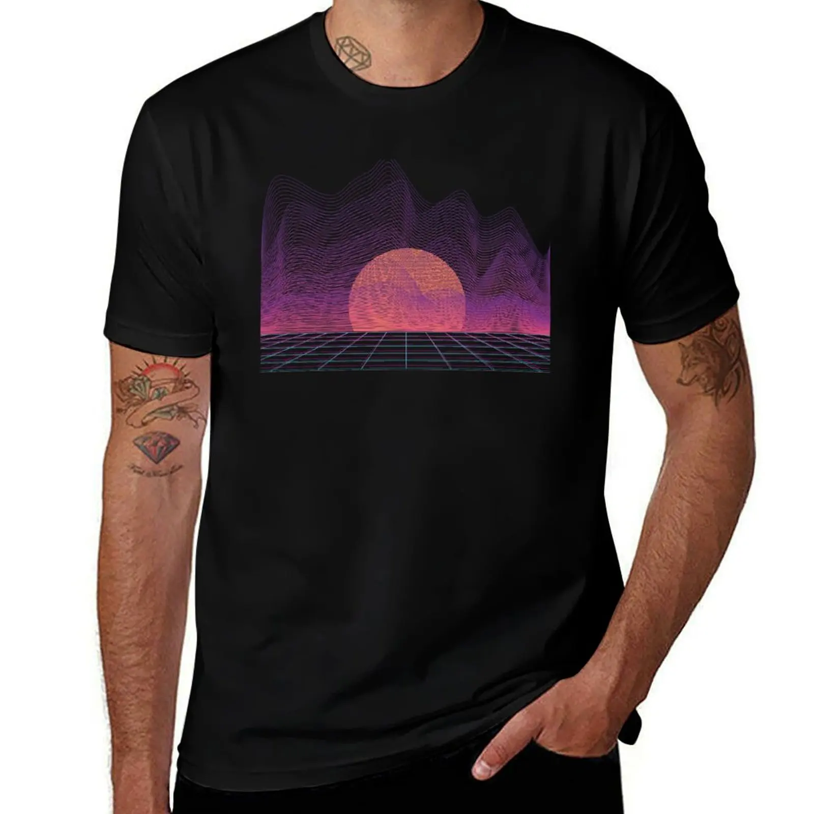 

New Retro Synthwave Soundwave Sunset T-Shirt cotton t shirts high quality t shirt for man 100 percent cotton T-Shirt