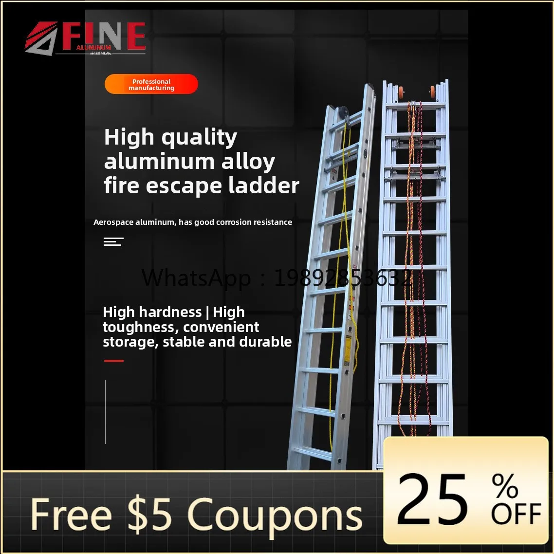 YFY Aluminum Alloy 3-Section Fire Ladder Thickened Folding Single-Sided Lifting Household Engineering Ladder Cloud Ladder