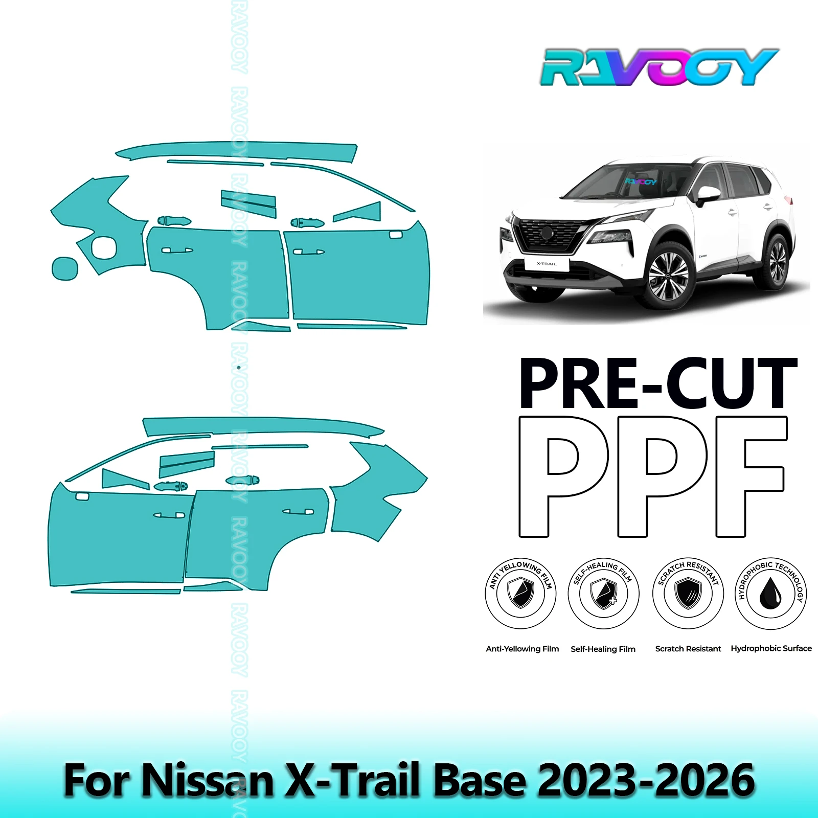 

For Nissan X-Trail Base 2023-2026 8.5mil Clear Matte Pre-Cut PPF Door & A/B Pillar Kit TPU Paint Protection Film Set