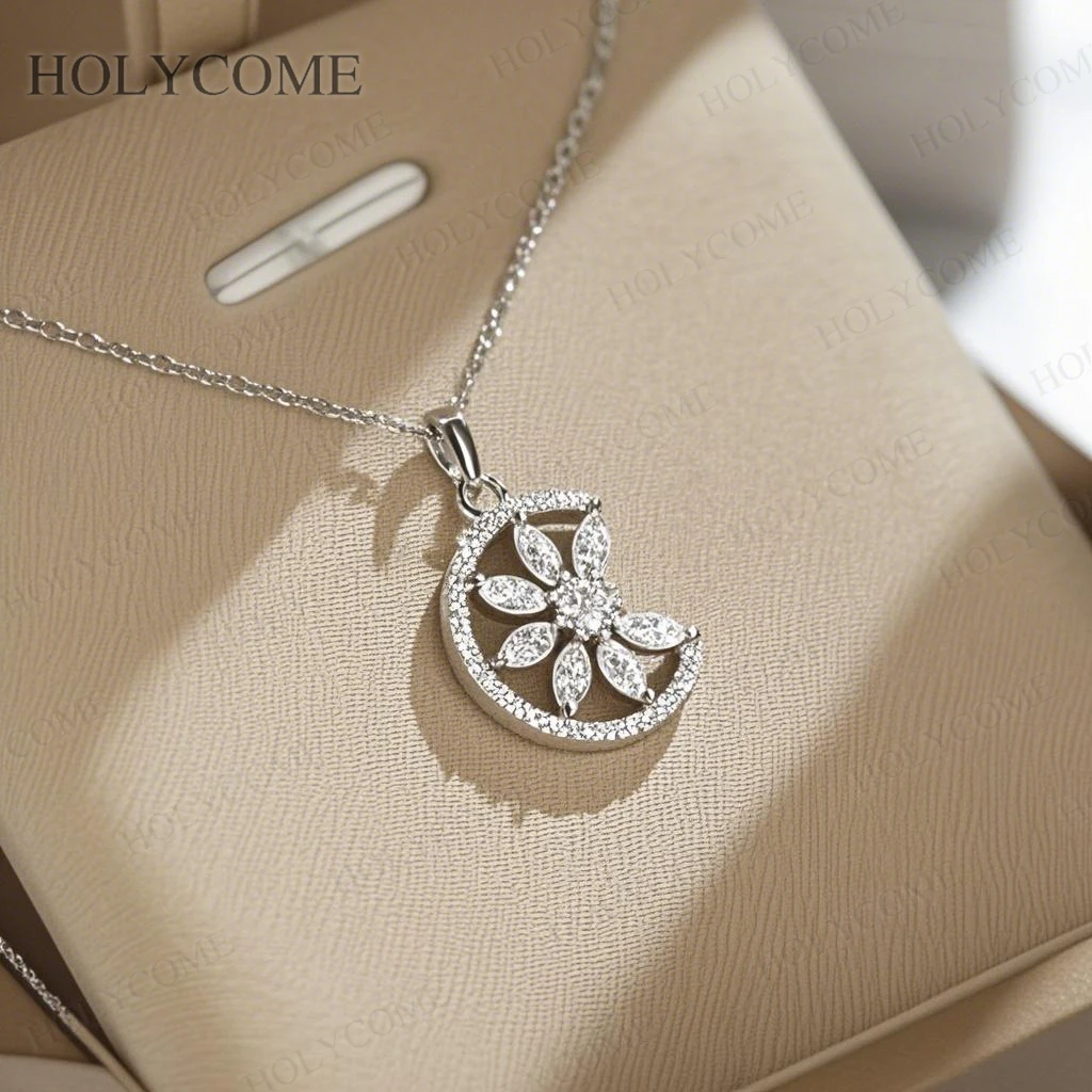 

Moissanite Moon Sunflower Pendant Necklace Top Quality For Women S925 D Color Diamond Engagement Wedding/Birthday Fine Jewelry