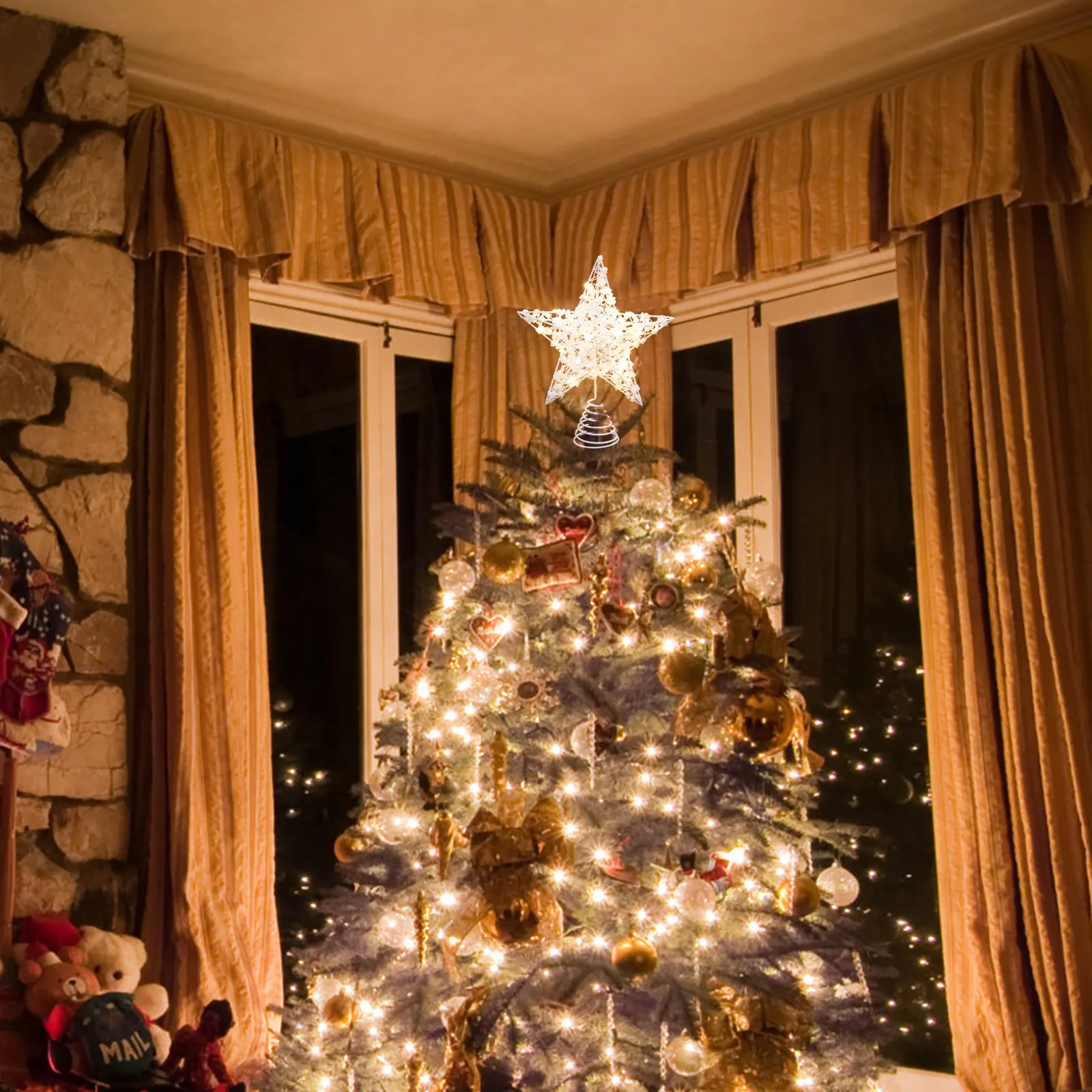 1 قطعة شجرة عيد الميلاد توبر ضوء الإبداعية شجرة عيد الميلاد توبر الحديد الحرفية مصباح حلية سهلة التركيب نوبل عيد الميلاد تزين #3