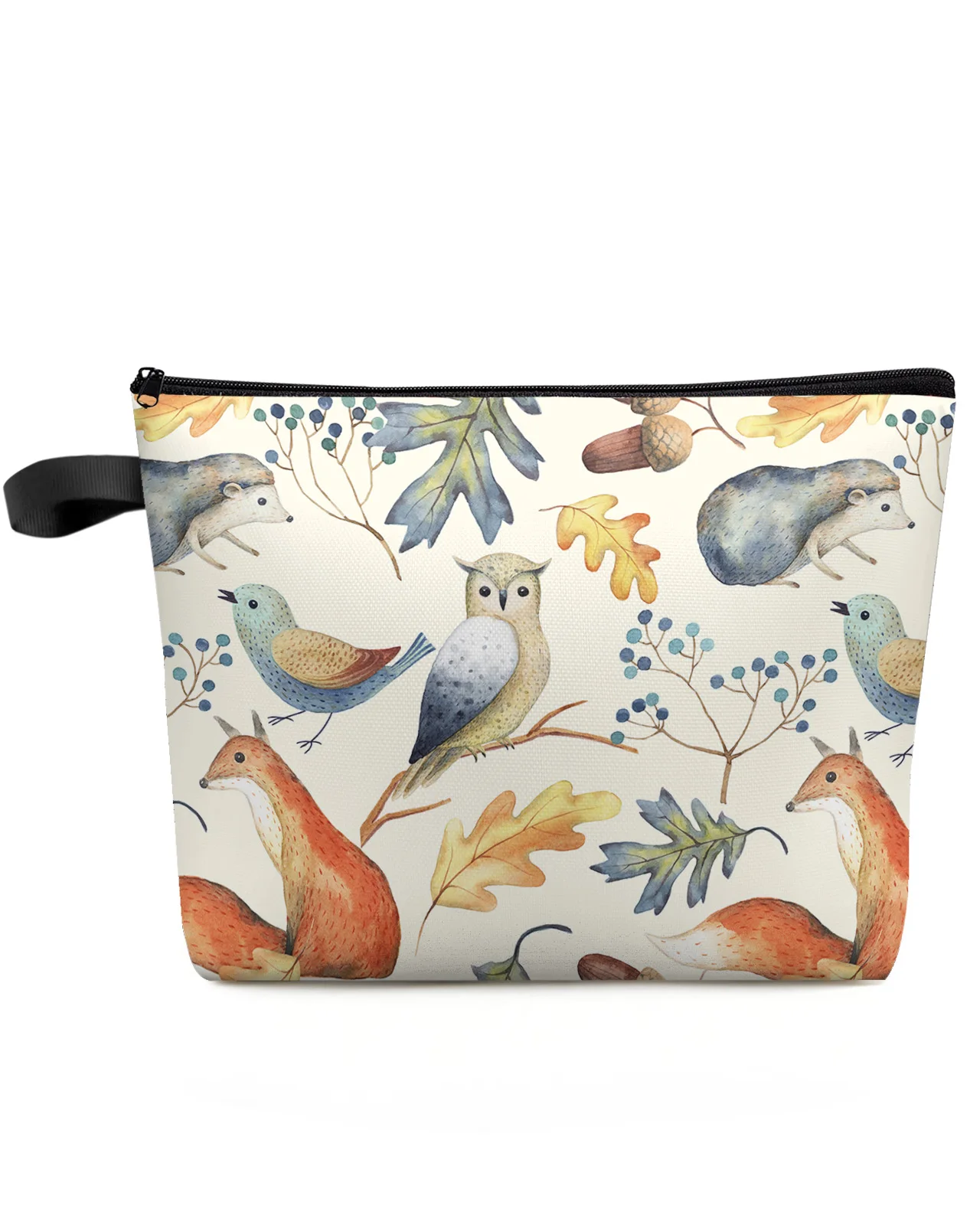 Autumn Owl Bird Fox Leaves Makeup Bag Pouch Travel Essentials Lady Women Cosmetic Bags Toilet Organizer Kids Storage Pencil Case