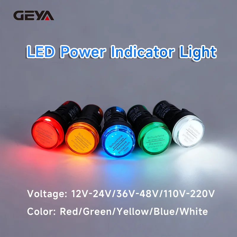 GEYA 22MM ED16-22DS LED مصباح إشارة الطاقة - تيار متردد متعدد الجهد 24 فولت/220 فولت/380 فولت لون خالص