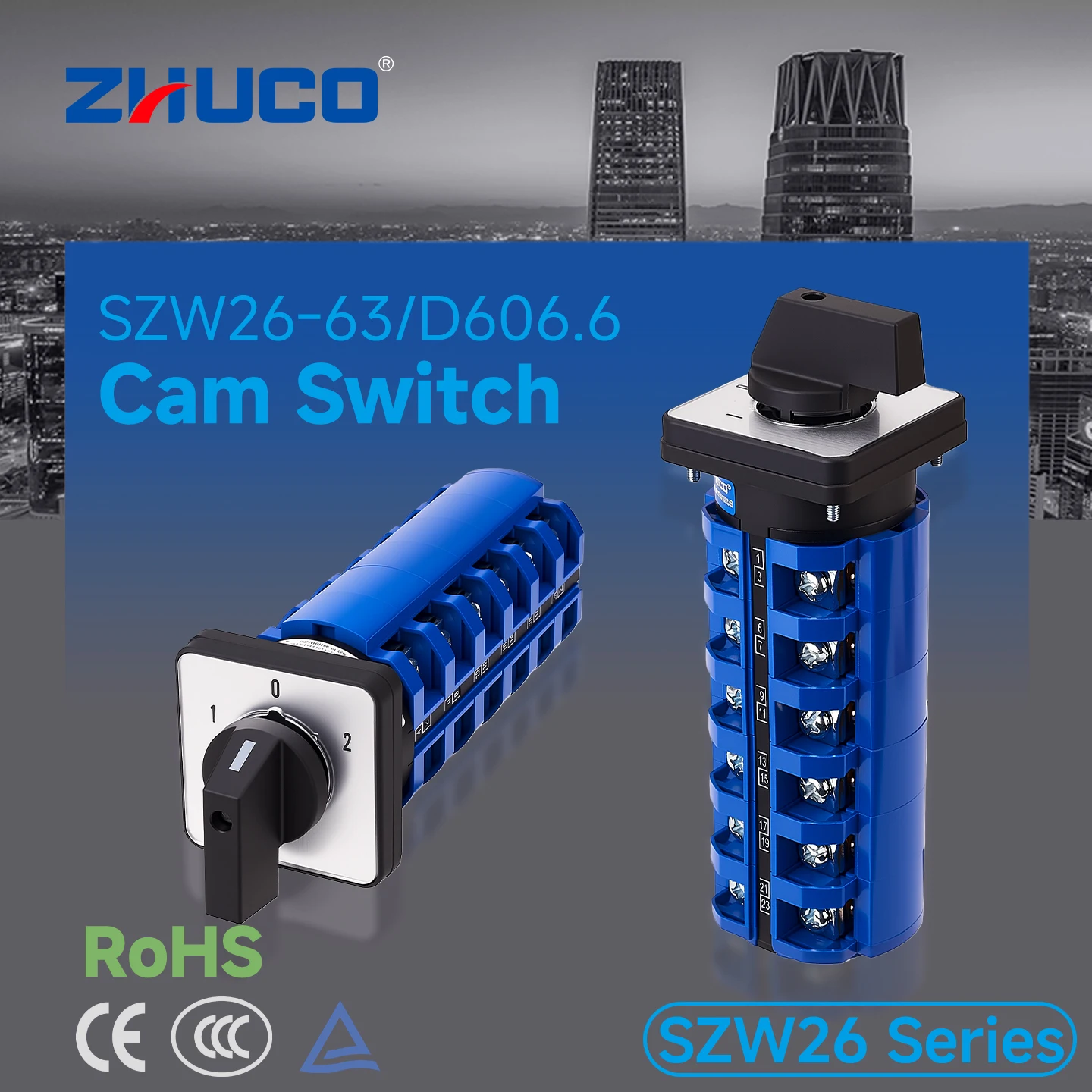 ZHUCO 2/3 Position Selector Switch 63A 660V,24 Terminals  Universal Rotary Cam Selector Latching Changeover Switches for Power Distribution Cabinets, Machine tools, Industrial Panels(SZW26-63,ON OFF ON,ON OFF,ON ON)