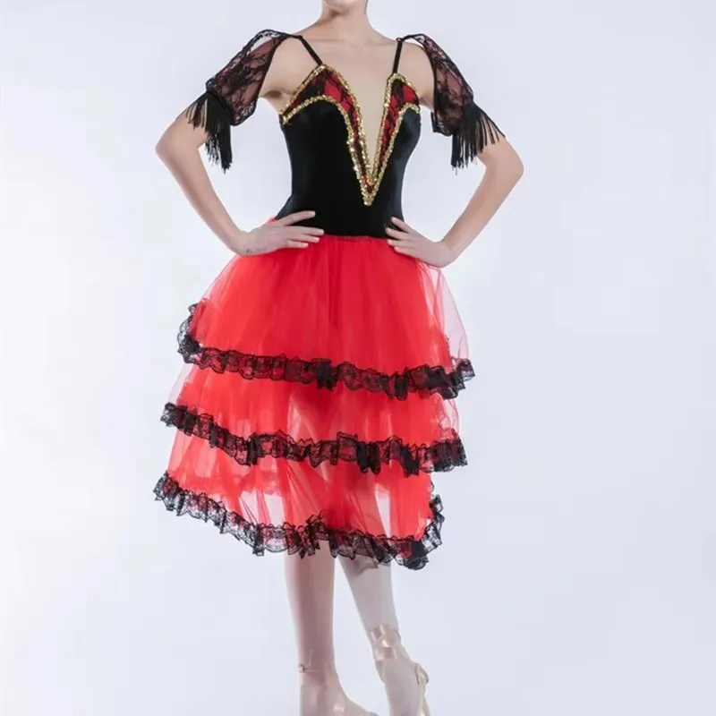 Red Professional Ballet Tutus For Girls Child Swan Lake Ballet Dress Dance Clothes Pancake Ballerina Figure Skating Dress