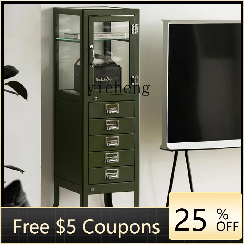 

H3-20 retro metal tall cabinet living room bedroom drawer storage chest glass display cabinet