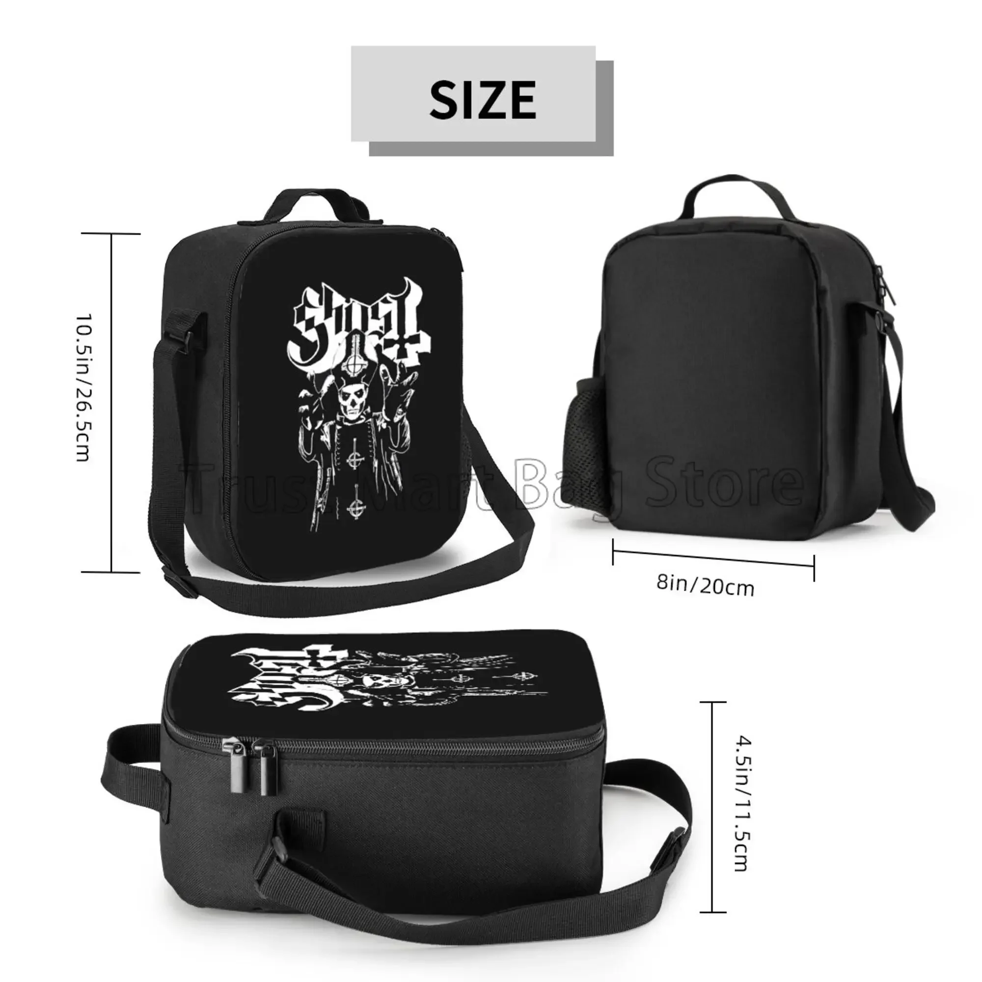 Band Ghost B.C. Insulated Lunch Bag for Women Men Reusable Lunch Box for Office Work Cooler Bag with Adjustable Shoulder Belt