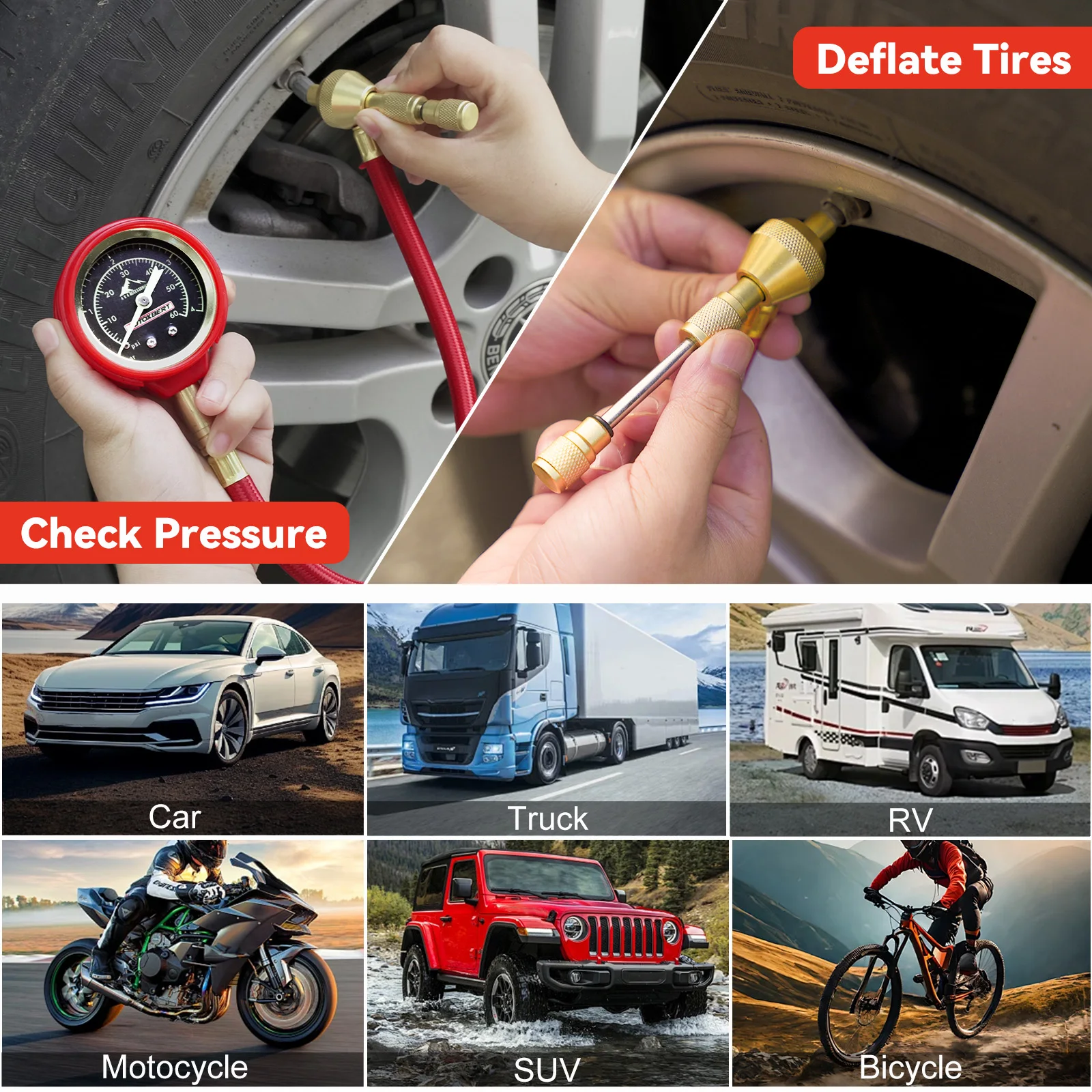 

Air Down Deflator 0-60 PSI/0-4 BAR Glow Dial Dual Scale Tyre Pressure Gauge for Jeep Motorcycle ATV Trucks offroad accessories