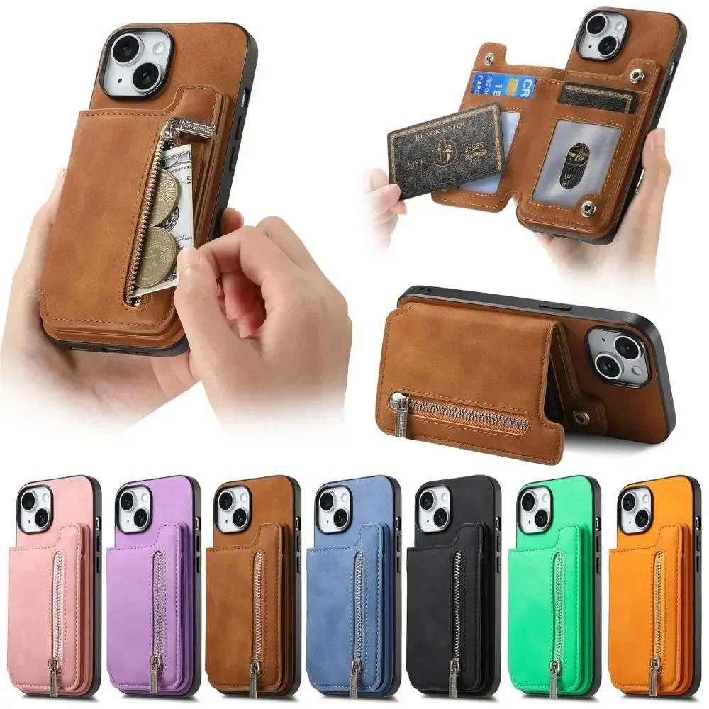 

2 в 1 съемный магнитный чехол-кошелек из искусственной кожи на молнии с отделением для карт для IPhone 16 Pro Max 15 Plus