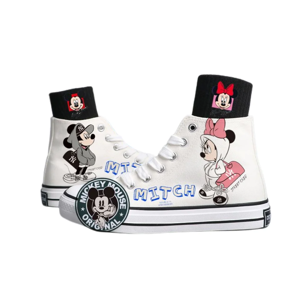 Disney Mickey Print Canvas Shoes 2023 New Tide Couple White Sport Shoes Women Minnie Casual Sneakers Men Tennis Shoes Size 35-44