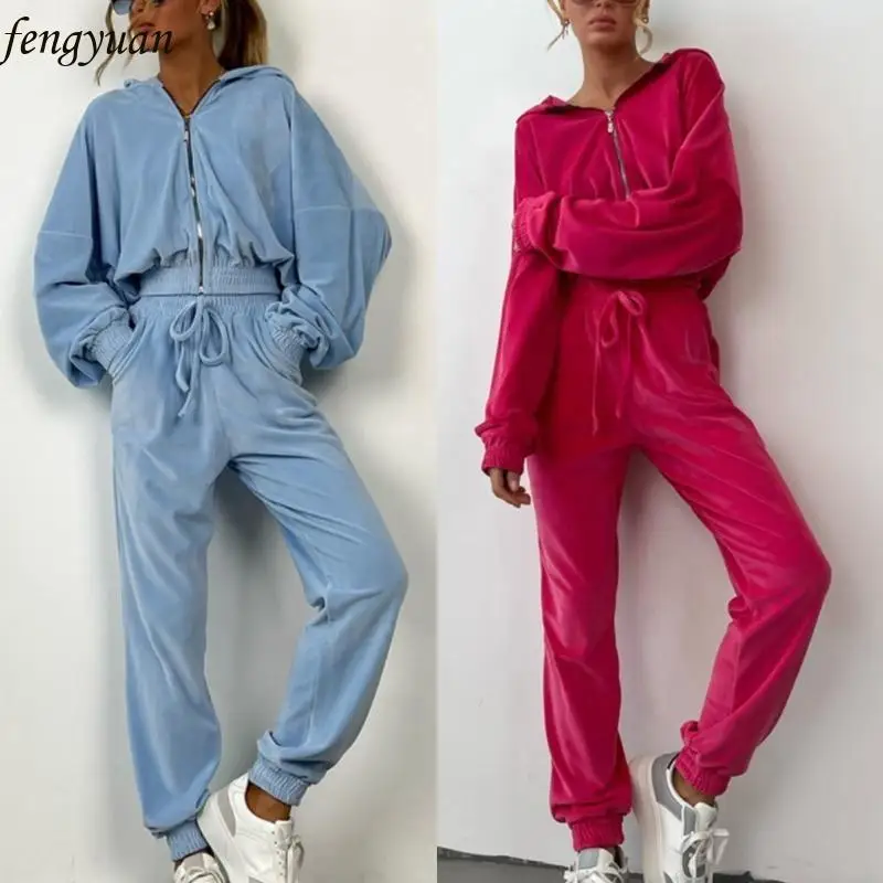 

B2QE Womens 2 Piece Tracksuit Sweatsuits Sets Zipper Hoodie Sweatshirt and Joggings Sweatpants Suit Spring Autumn