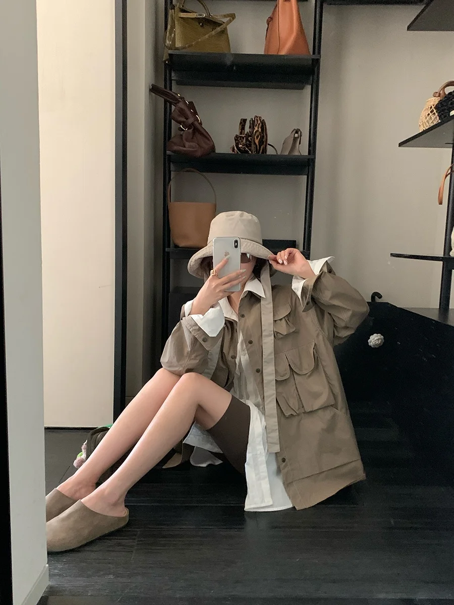 

YUM Boston American Sle Jaet: Повседневная легкая свободная куртка с воротником для женщин, удобная хлопковая рабочая одежда