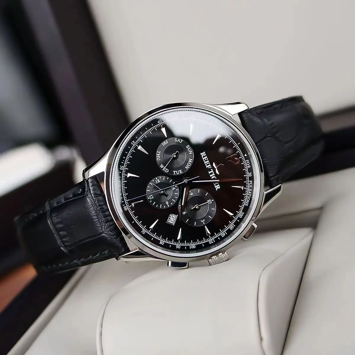 ساعات ميكانيكية أوتوماتيكية بالكامل للرجال من ماركة ريف تايجر، ساعات رجال الأعمال، وات رياضي رجالي مخصص وعصري