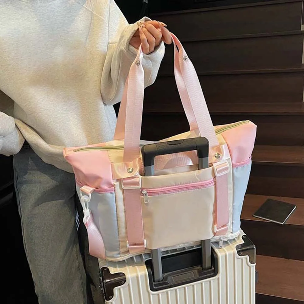 

Oxford Cloth Expandable Travel Bag Yoga Pouch Foldable Large Capacity Fitness Bag Contrast Color Multi-functional
