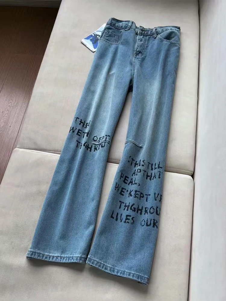 

American High Street Sle Straight Leg Jeans Men's Casual Faionable Loose Fit Comfortable mid Waist Zipper Closure