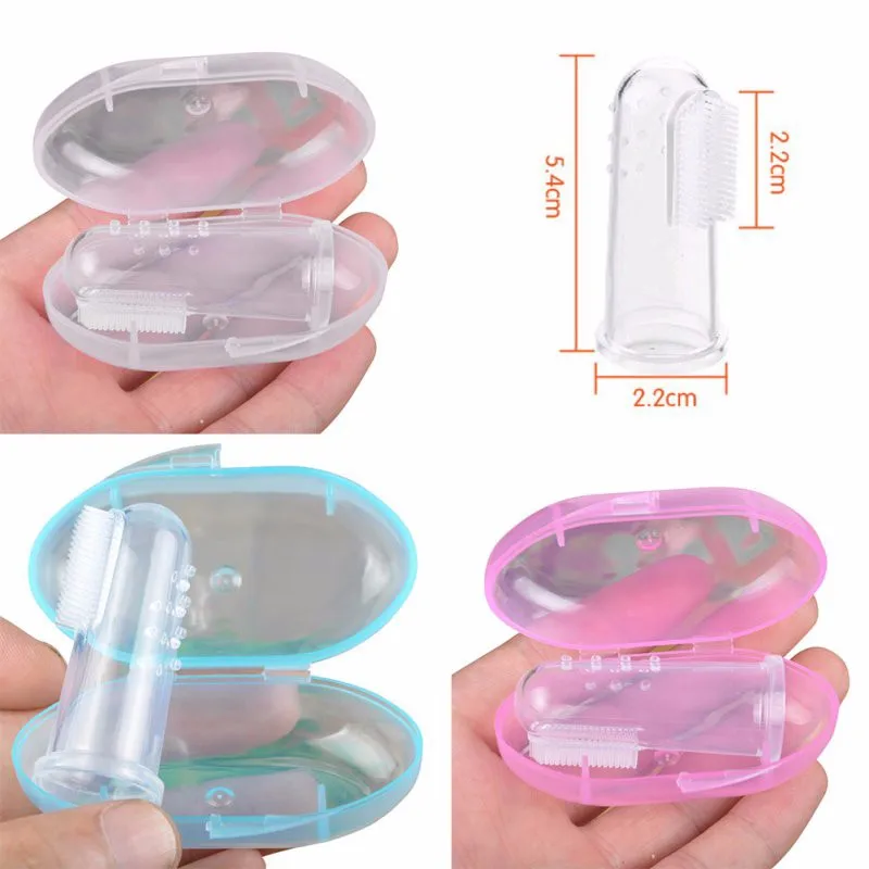 Cute Baby Finger Toothbrush With Box Children Teeth Clear Massage Soft Silicone Infant Rubber Cleaning Brush Massager Set