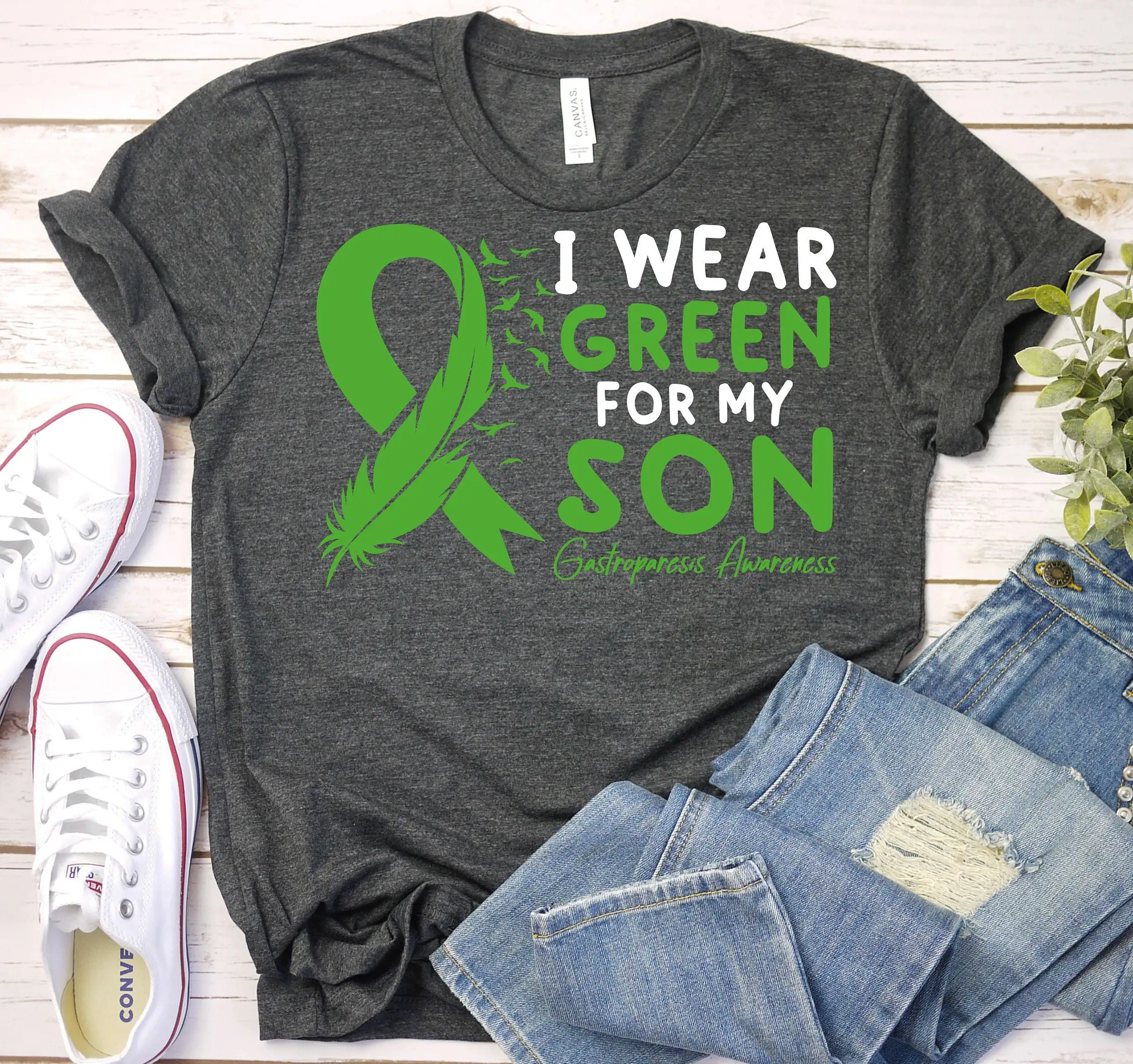 Gastroparesis T Shirt Support Son Green Ribbon Survivor Stomach Paralysis