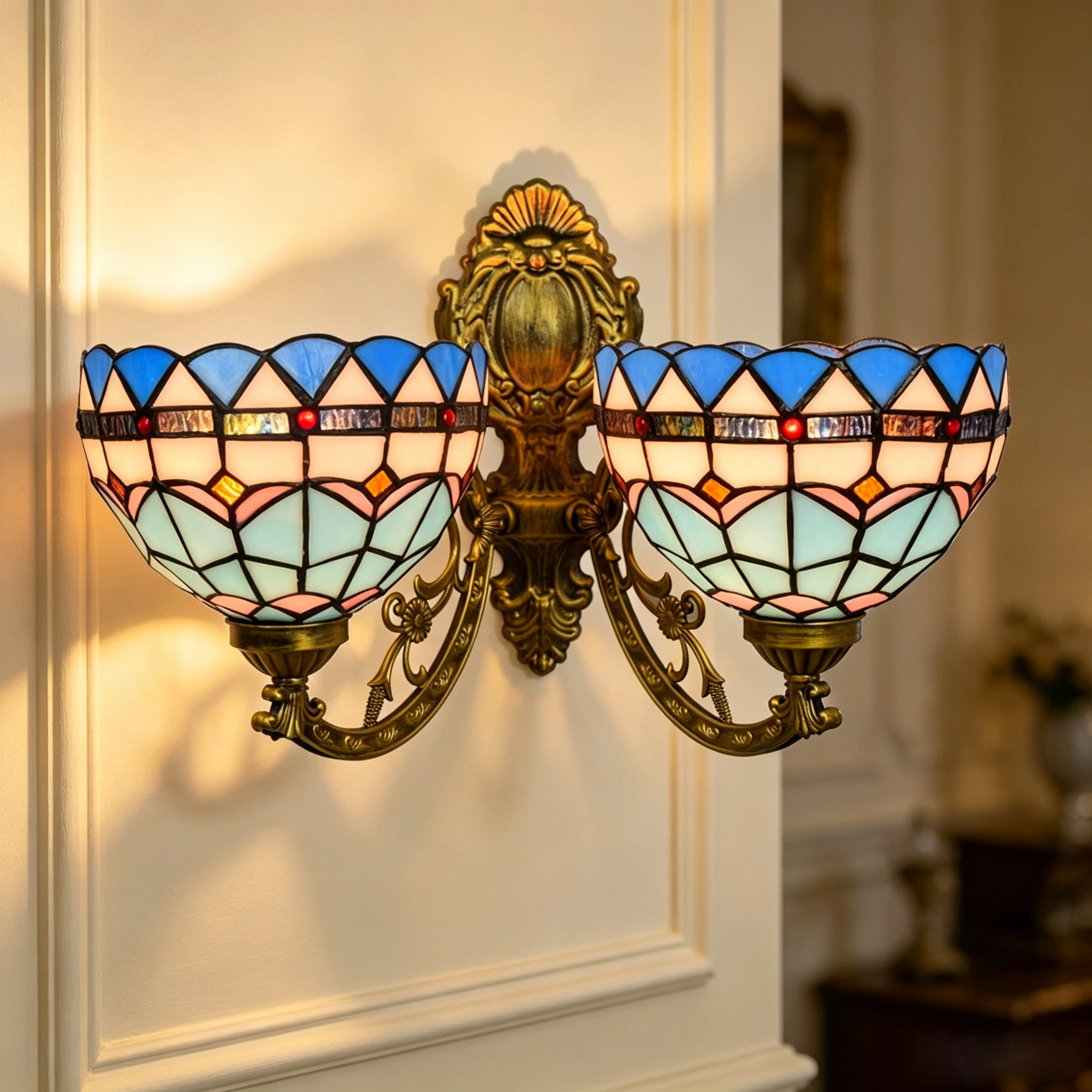Mediterranean Tiffany Wall Lamps Stained Glass Mirror Light Sconces for Living Room Bedroom Lighting Fixtures Home Decor