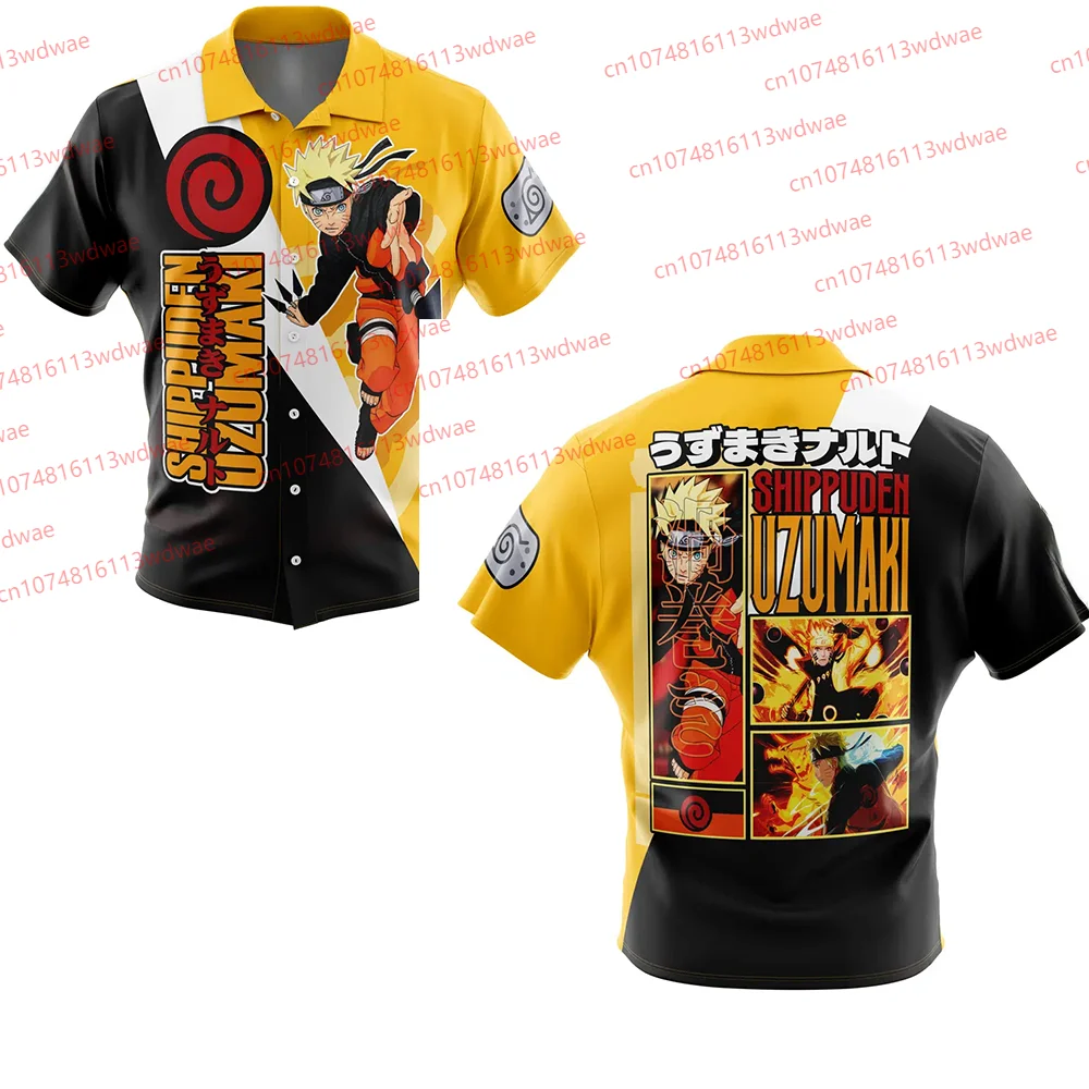 

Naruto Uzumaki Shippuden Anime Shirt Men's Hawaiian shirt Cosplay T-Shirt with Uchiha Clan Symbol for Naruto Fans