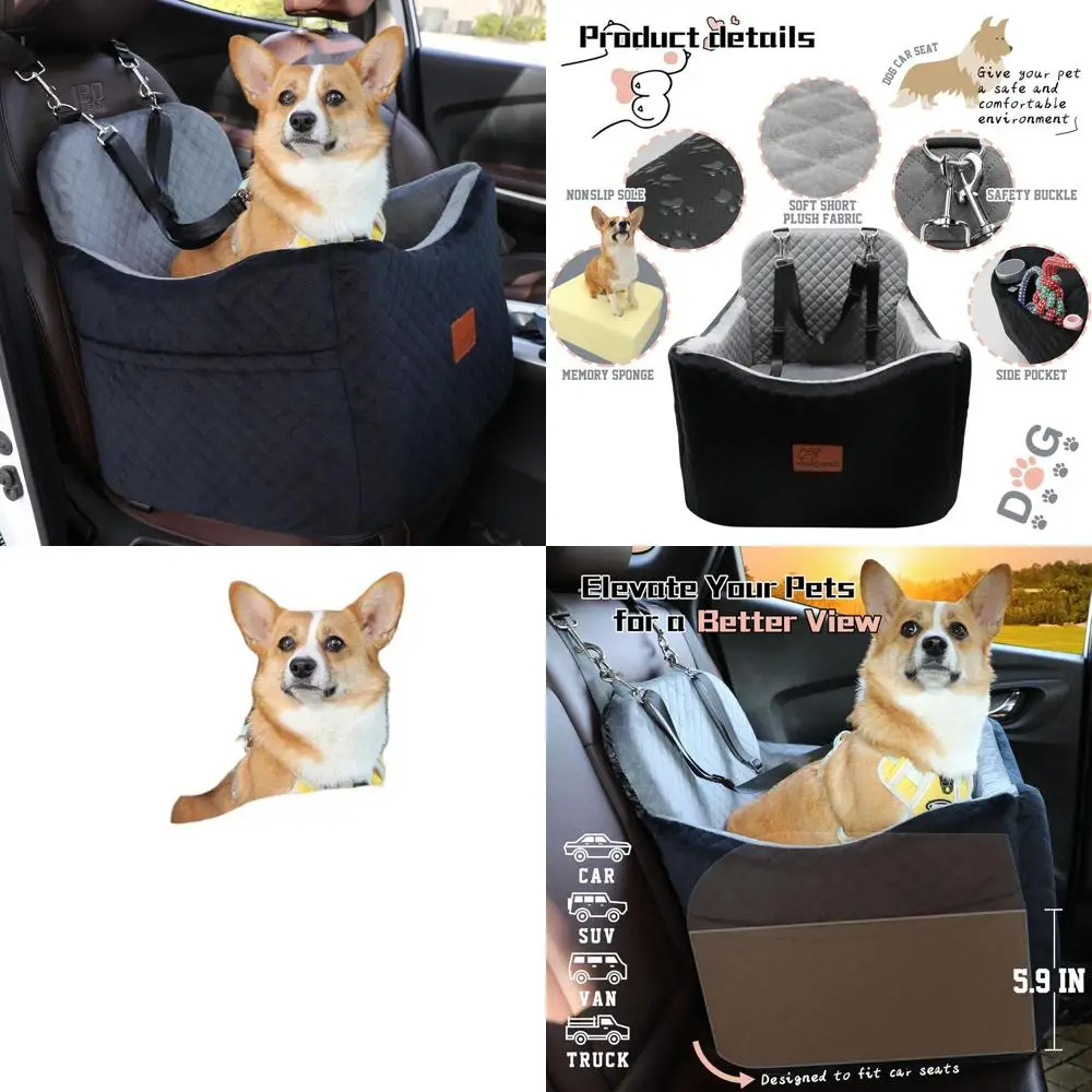 

Автомобильное кресло для собак мелких и средних пород: комфортное, моющееся, безопасное, с 2 клипсами для ремней безопасности и карманами для хранения, подходит для собак.