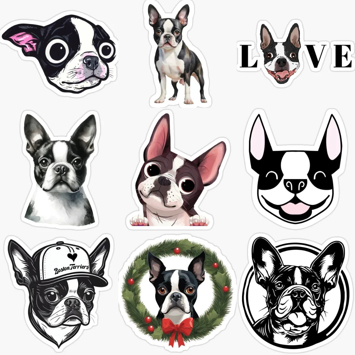 

Boston Dog Creative Pet Cute PVC Car Sticker for Decorate Car Van Bicycle Helmet Bumper Fridge Table Decal Accessories