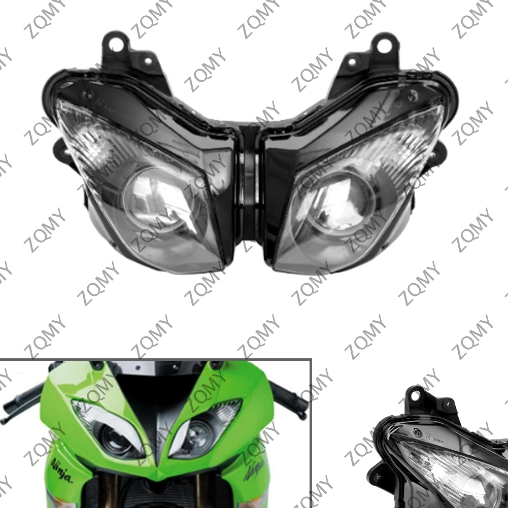 

Черная передняя фара мотоцикла для Kawasaki Ninja ZX6R ZX-6R 2009 2010 2011 2012, запчасти для осветительных фар