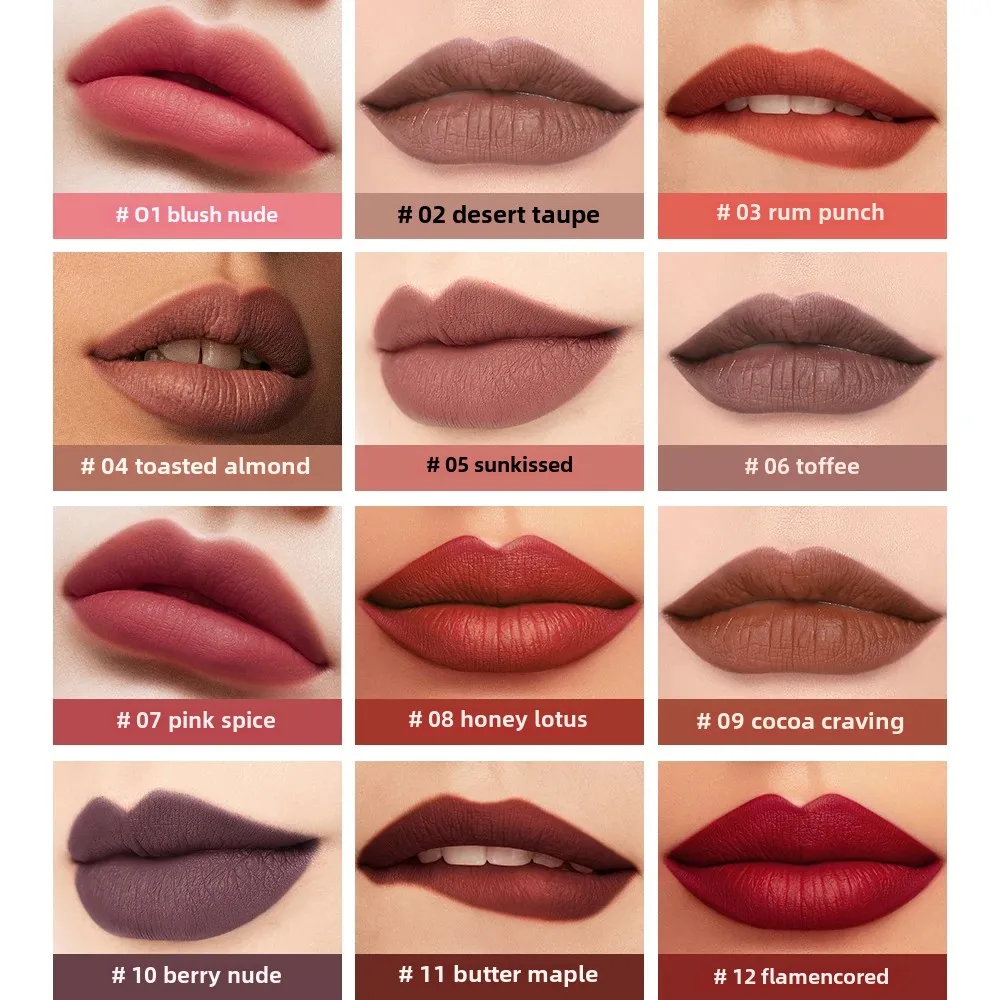 Matowy błyszczyk do ust Wodoodporny, długotrwały, nieklejący się, miękki, czerwony, brązowy szminka dla kobiet Kosmetyki upiększające