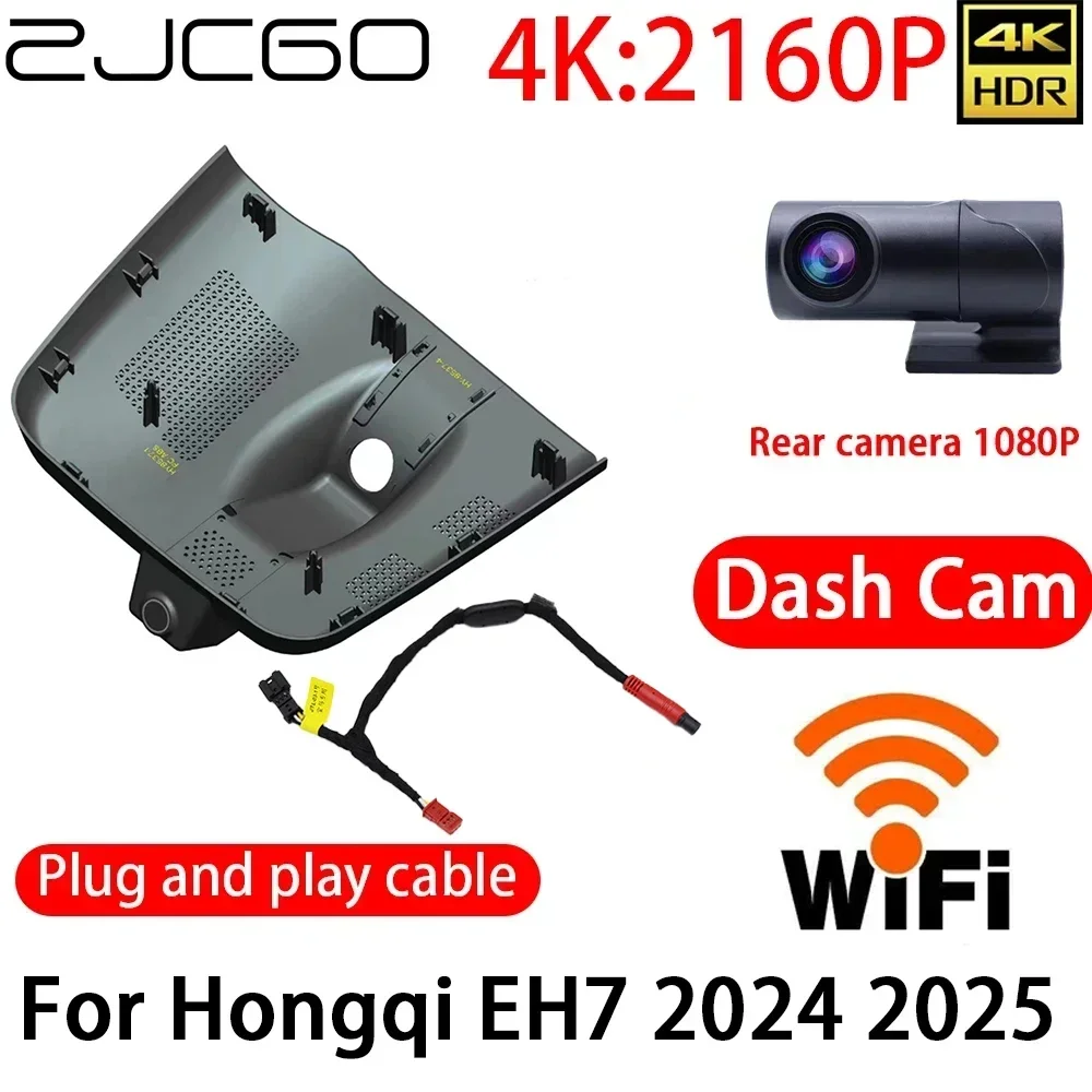 ZJCGO 4K DVR Dash Cam Wifi Front Rear Camera 24h Monitor For Hongqi EH7 2024 2025