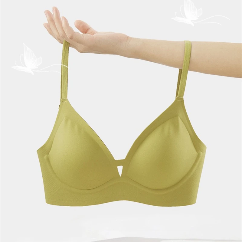 

New Scarless Women's Underwear Deep V Hollow Lifting Support Small Breast Gathering Breathable Bra Without Steel Ring