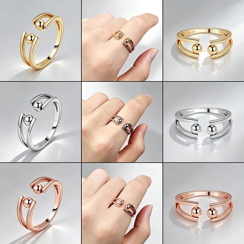 Anxiety Fidget Rotatable Beads Ring Anti Stress Finger Jewelry Ladies Banquet Spinner Rings Relax Gifts Accessories