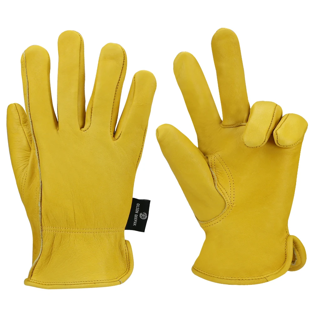 Leather Work Gloves Flex Grip Tough Cowhide Gardening Glove for Wood Cutting/Construction/Truck Driving/Garden/Yard Working for