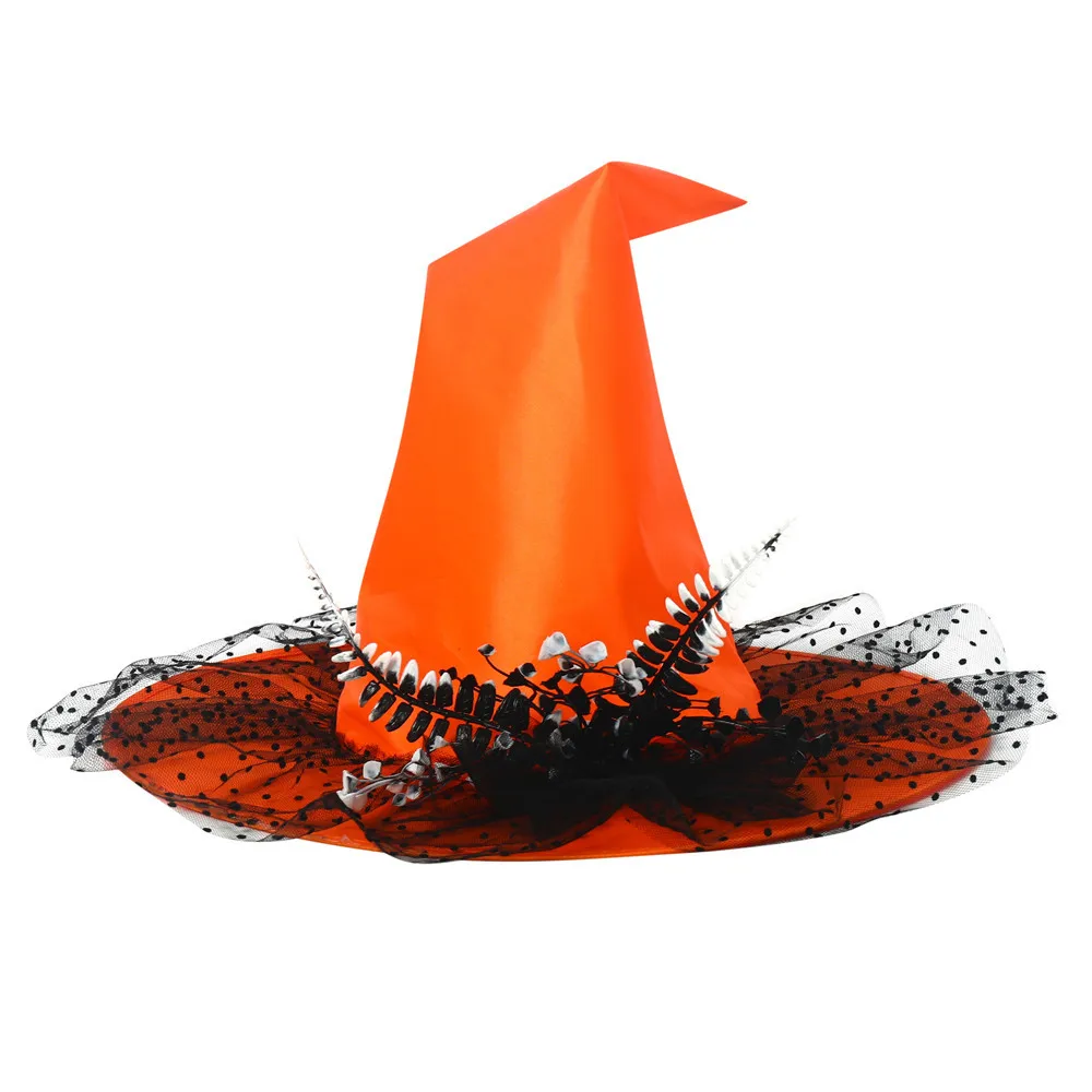 Black Orange Witch Style Hat With Mesh Spider Web & Pom Poms Cartoon Pumpkin Hat Halloween Festival Party Daily Casual Headwear