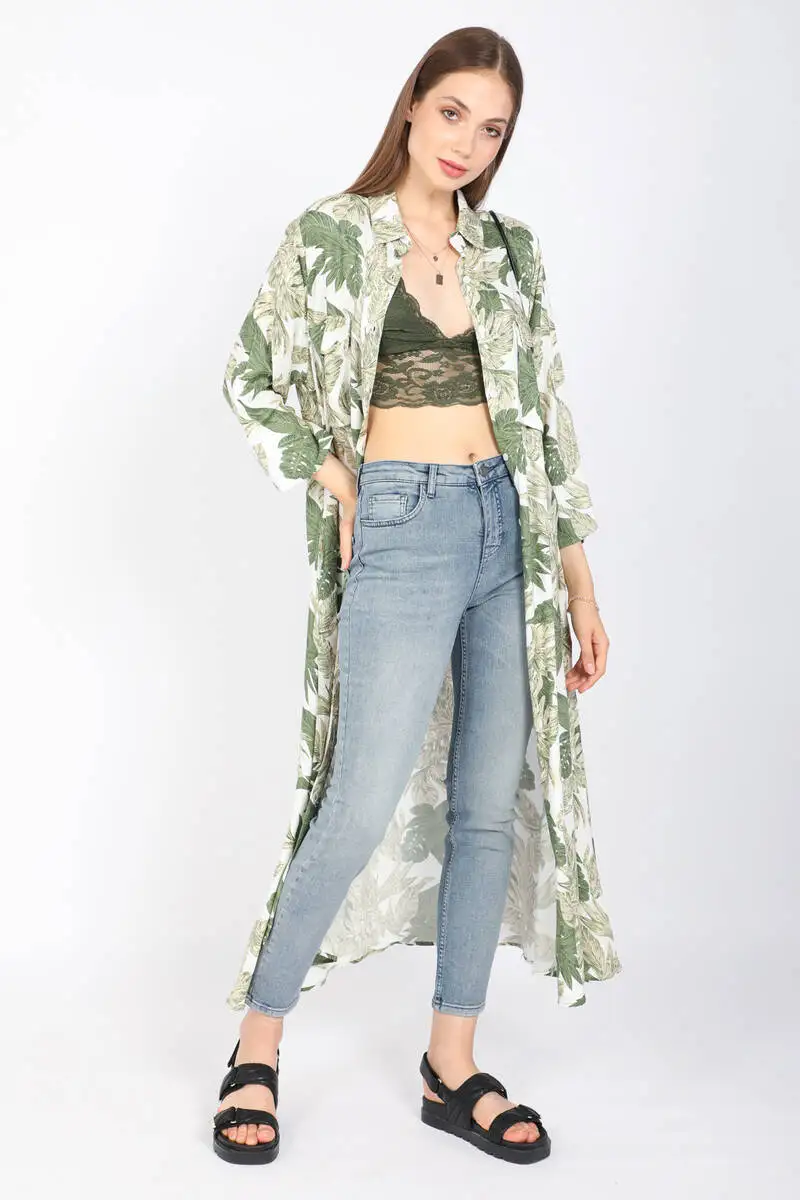 Women Leaf Print Long Shirt