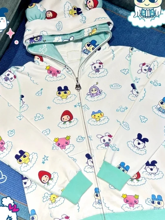 

Женская свободная толстовка с милым мультяшным принтом, джемпер на молнии, осень-зима, Новое поступление, удобные длинные толстовки Sve...