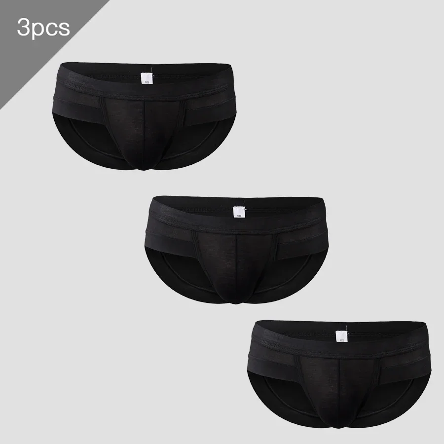 3 قطعة سراويل داخلية للرجال خفيفة الوزن على شكل حرف U سراويل داخلية للرجال حقيبة صيفية رياضية ماصة للعرق قابلة للتنفس منتصف الخصر #1