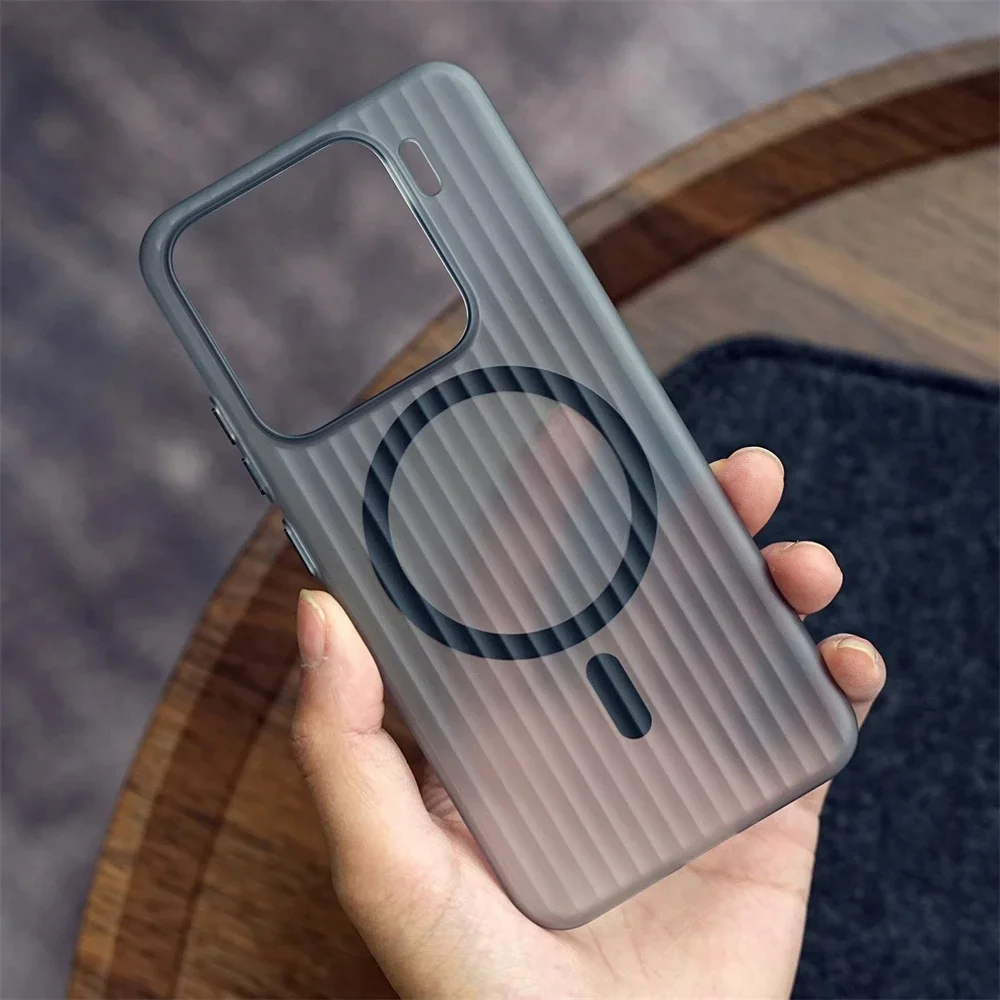 Ultra Thin Corrugated Pattern Matte Translucent Hard PC Case For Xiaomi Mi 15 Pro MI 13 14 Ultra Magnetic Wireless Charge Cover