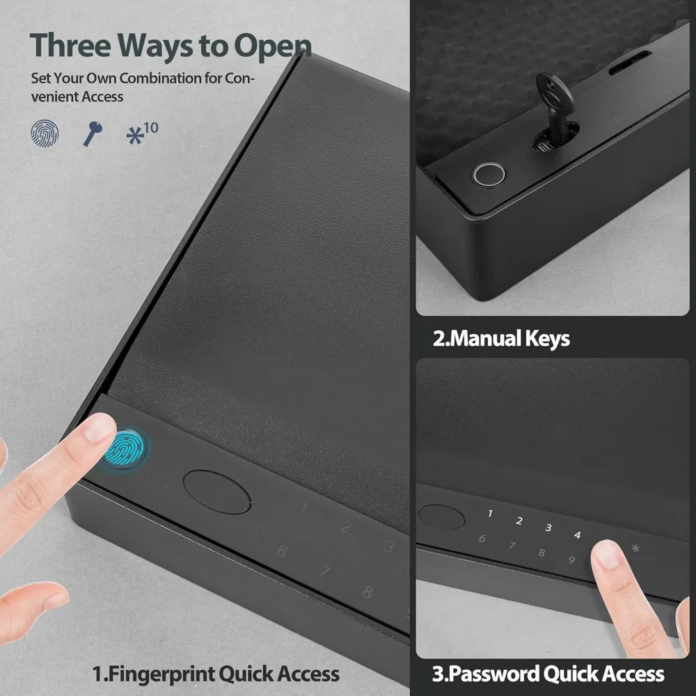 Gun Safe for Pistols, Biometric Gun Safe, 4 Ways Quick Unlock Access with Fingerprint,App,Keys and Key Pad, Gun Lock Box for Liv