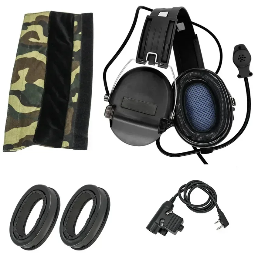 Air Gun Electronic Shooting Pickup Noise Reduction Hearing Protection for MSASORDIN Headset (BK) + Silicone Earmuffs + U94 PTT