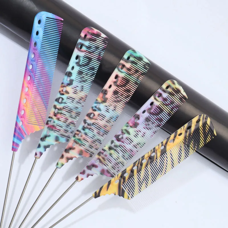 

Painted Rat-tail Comb, Stainless Steel Pins, Durable PC Plastic, Professional Stylist Teasing Comb, Home DIY Styling Comb